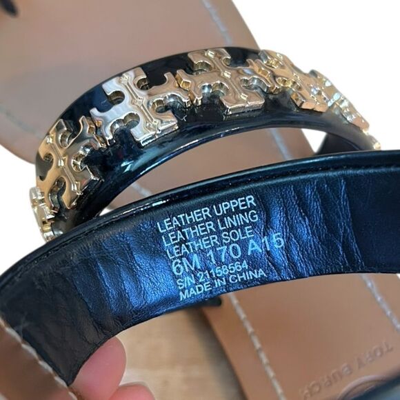 Tory Burch Val Black Patent Leather and Gold Sandals, Size 6 - Picture 9 of 9